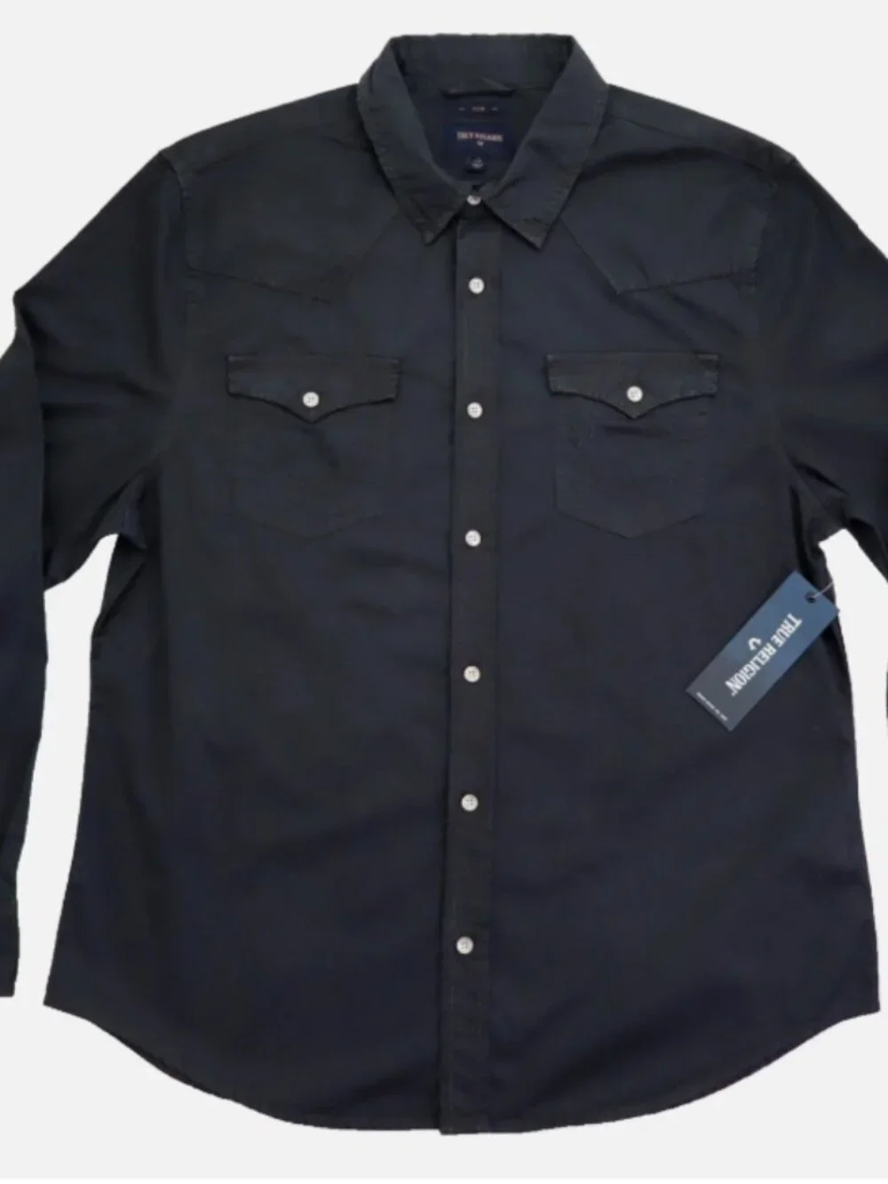 True Religion Jake Western Slim Fit Long Sleeve Men's Shirt Size L Cotton Black